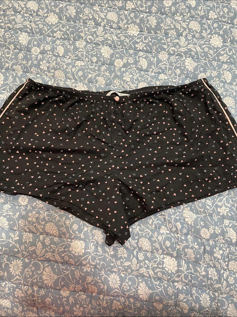 Victoria's Secret Black Sleep Shorts with Pink Heart Print
